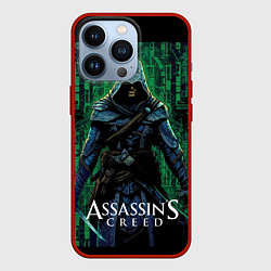 Чехол iPhone 13 Pro Assassins creed зеленый стиль матрицы