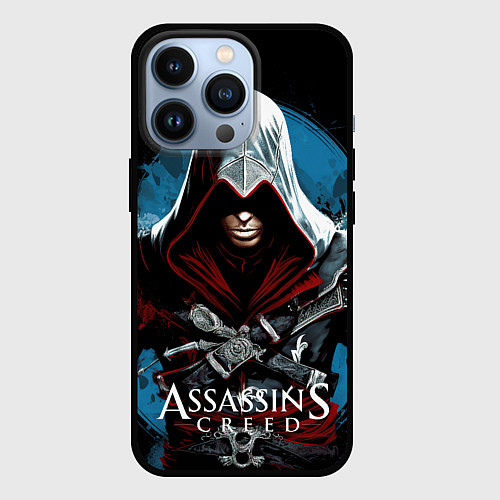 Чехол iPhone 13 Pro Assassins creed темный синий фон / 3D-Черный – фото 1