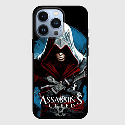 Чехол для iPhone 13 Pro Assassins creed темный синий фон, цвет: 3D-черный