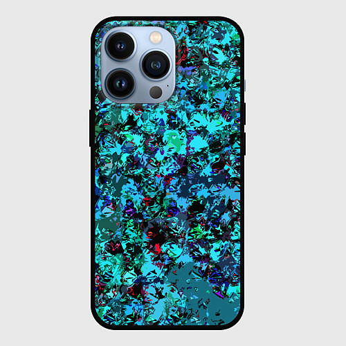 Чехол iPhone 13 Pro Абстракция яркий бирюзовый / 3D-Черный – фото 1
