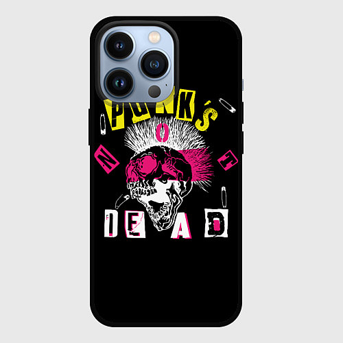 Чехол iPhone 13 Pro Панки живы - череп с ирокезом / 3D-Черный – фото 1