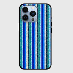 Чехол для iPhone 13 Pro Сине-бирюзовый полосатый, цвет: 3D-черный