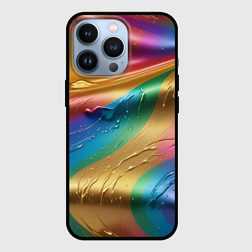 Чехол iPhone 13 Pro Жидкий радужный металл / 3D-Черный – фото 1