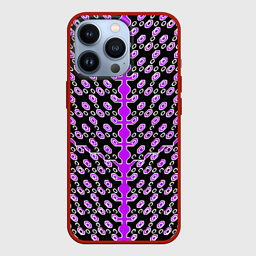 Чехол iPhone 13 Pro Розовые киберпанк ячейки на чёрном фоне / 3D-Красный – фото 1