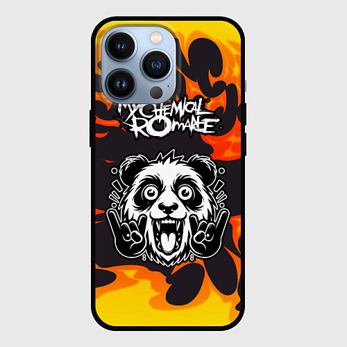 Чехол iPhone 13 Pro My Chemical Romance рок панда и огонь / 3D-Черный – фото 1