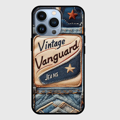 Чехол iPhone 13 Pro Vintage vanguard jeans - patchwork / 3D-Черный – фото 1