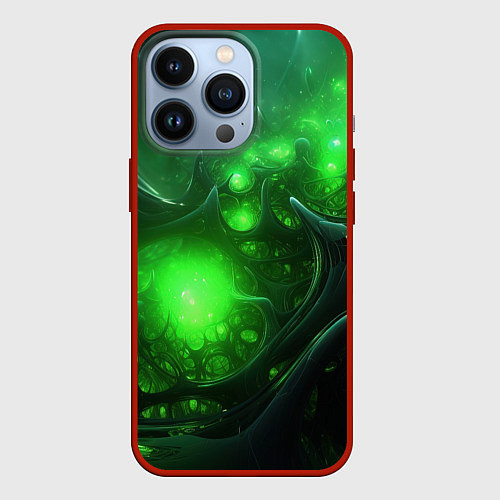 Чехол iPhone 13 Pro Зеленая кислотная яркая неоновая абстракция / 3D-Красный – фото 1
