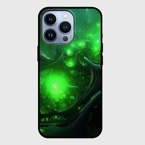 Чехол iPhone 13 Pro Зеленая кислотная яркая неоновая абстракция / 3D-Черный – фото 1