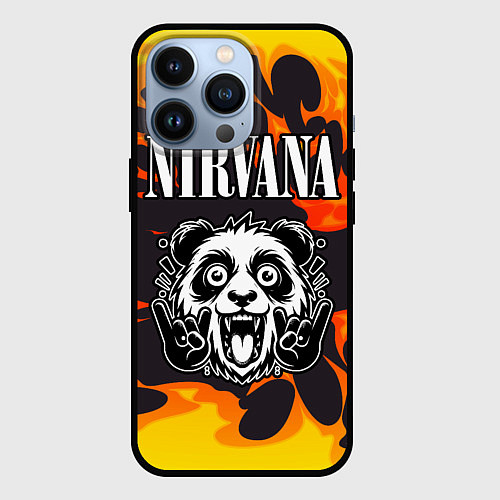 Чехол iPhone 13 Pro Nirvana рок панда и огонь / 3D-Черный – фото 1