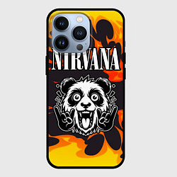 Чехол для iPhone 13 Pro Nirvana рок панда и огонь, цвет: 3D-черный