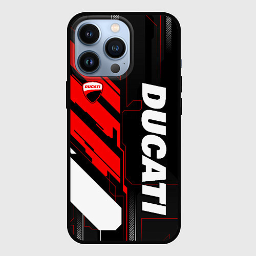 Чехол iPhone 13 Pro Ducati - красный технологический / 3D-Черный – фото 1