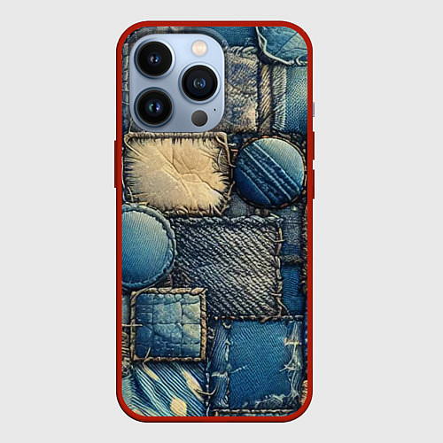 Чехол iPhone 13 Pro Denim patchwork - ai art / 3D-Красный – фото 1