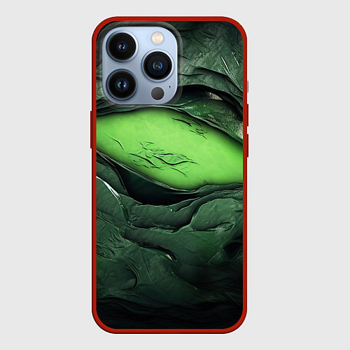 Чехол iPhone 13 Pro Разрез на зеленой абстракции / 3D-Красный – фото 1