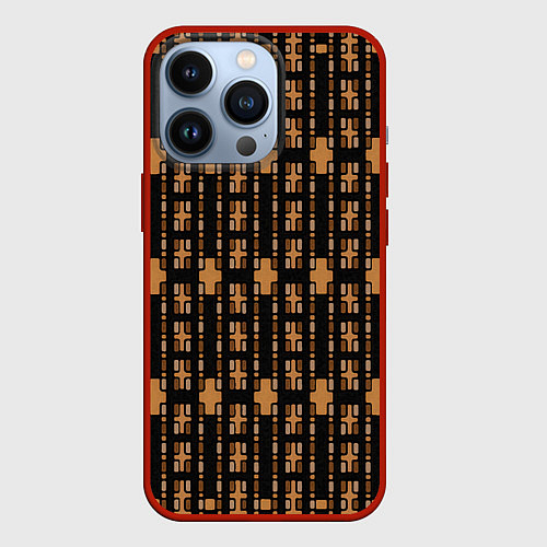 Чехол iPhone 13 Pro Коричневые кирпичики на чёрном фоне / 3D-Красный – фото 1