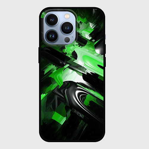 Чехол iPhone 13 Pro Green dark abstract geometry style / 3D-Черный – фото 1