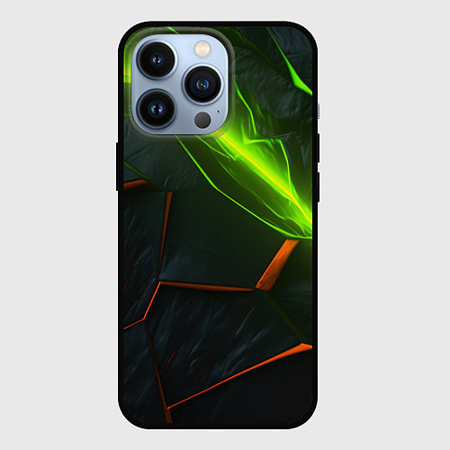 Чехол iPhone 13 Pro Green neon abstract geometry / 3D-Черный – фото 1