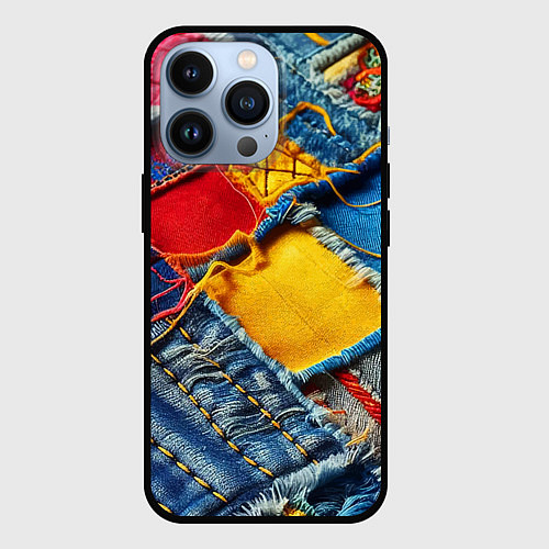 Чехол iPhone 13 Pro Colorful denim patchwork - ai art / 3D-Черный – фото 1