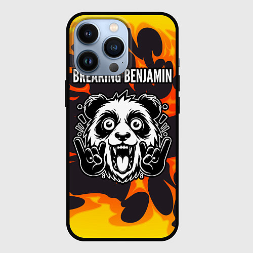 Чехол iPhone 13 Pro Breaking Benjamin рок панда и огонь / 3D-Черный – фото 1