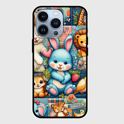 Чехол iPhone 13 Pro Funny hare and his friends - patchwork