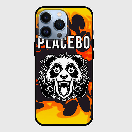 Чехол iPhone 13 Pro Placebo рок панда и огонь / 3D-Черный – фото 1