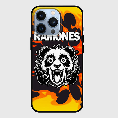Чехол iPhone 13 Pro Ramones рок панда и огонь / 3D-Черный – фото 1