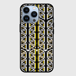 Чехол для iPhone 13 Pro Жёлто-белые треугольники на чёрном фоне, цвет: 3D-черный