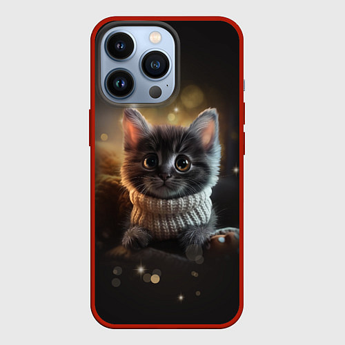 Чехол iPhone 13 Pro Котенок в свитере - нейросеть / 3D-Красный – фото 1