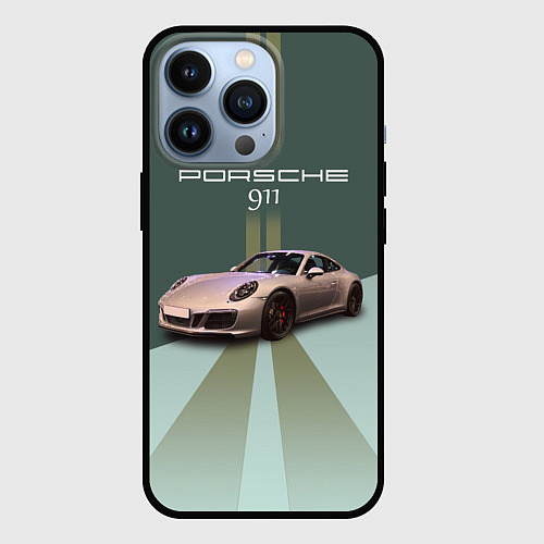 Чехол iPhone 13 Pro Спортивный автомобиль Порше 911 / 3D-Черный – фото 1
