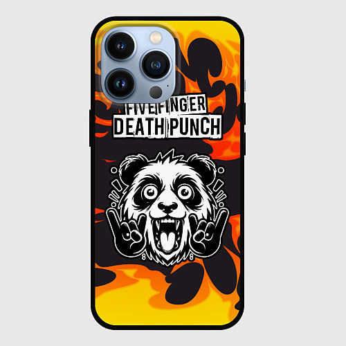 Чехол iPhone 13 Pro Five Finger Death Punch рок панда и огонь / 3D-Черный – фото 1