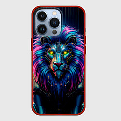 Чехол для iPhone 13 Pro Неоновый лев в стиле киберпанк, цвет: 3D-красный