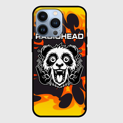 Чехол iPhone 13 Pro Radiohead рок панда и огонь / 3D-Черный – фото 1