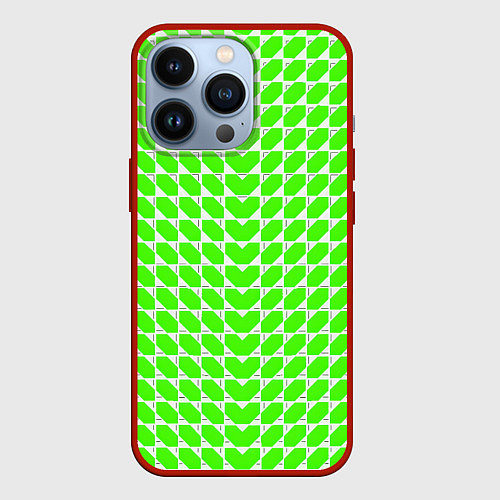 Чехол iPhone 13 Pro Зелёные лепестки шестиугольники / 3D-Красный – фото 1