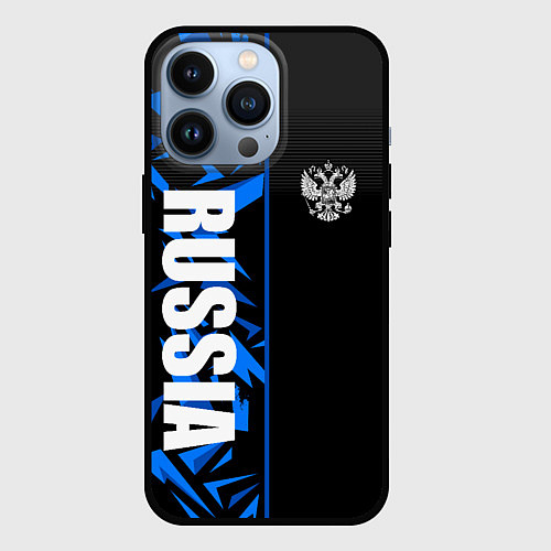 Чехол iPhone 13 Pro Россия - синяя абстракция / 3D-Черный – фото 1