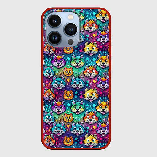 Чехол iPhone 13 Pro Furry color anime animal faces / 3D-Красный – фото 1