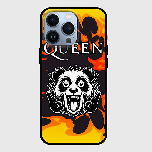 Чехол iPhone 13 Pro Queen рок панда и огонь / 3D-Черный – фото 1