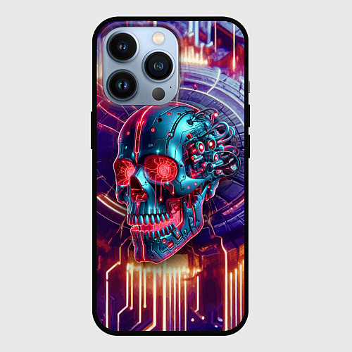 Чехол iPhone 13 Pro Cyber art skull - steel metal / 3D-Черный – фото 1