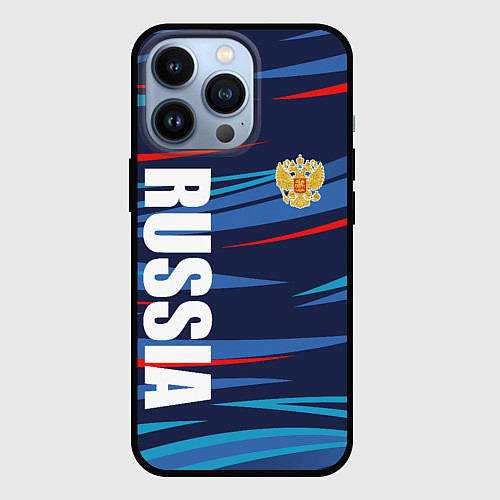 Чехол iPhone 13 Pro Россия - blue stripes / 3D-Черный – фото 1