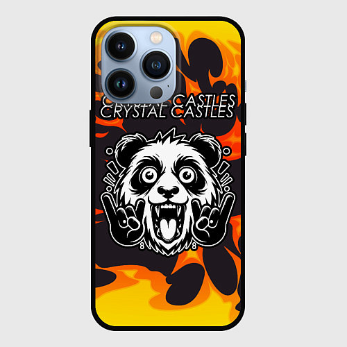 Чехол iPhone 13 Pro Crystal Castles рок панда и огонь / 3D-Черный – фото 1