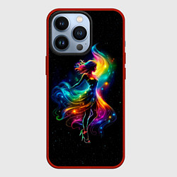 Чехол для iPhone 13 Pro Неоновая танцовщица в звездном небе, цвет: 3D-красный