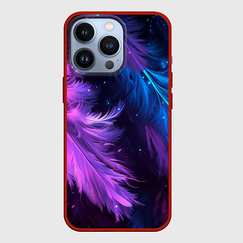 Чехол iPhone 13 Pro Искрящиеся перья в розовых и голубых оттенках / 3D-Красный – фото 1