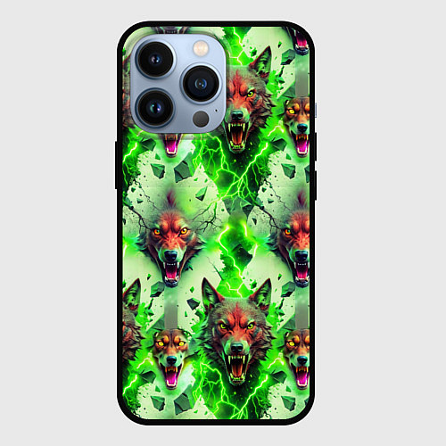 Чехол iPhone 13 Pro Волки эпический паттерн / 3D-Черный – фото 1
