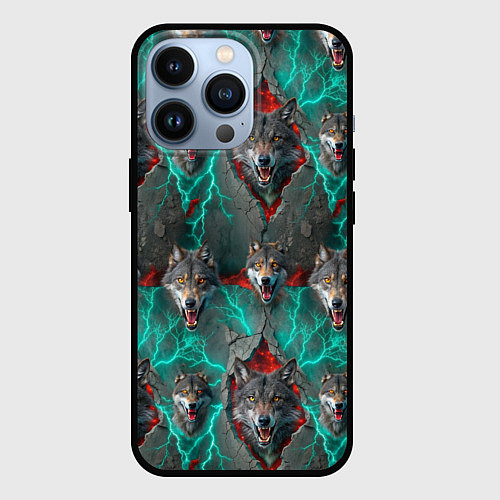 Чехол iPhone 13 Pro Паттерн из волков эпично / 3D-Черный – фото 1