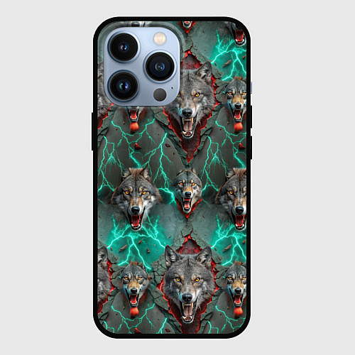 Чехол iPhone 13 Pro Эпичный паттерн из волков / 3D-Черный – фото 1