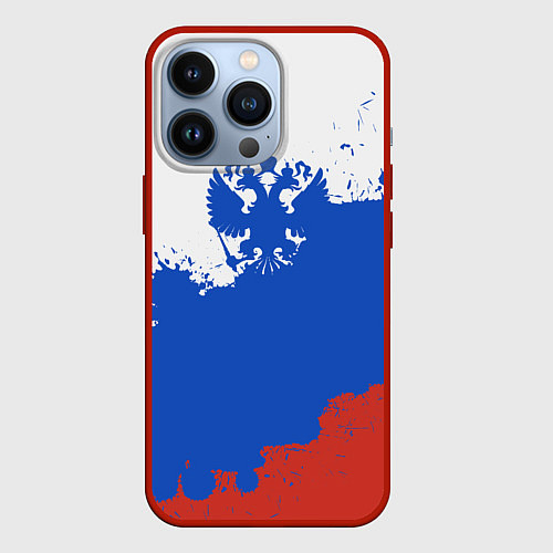 Чехол iPhone 13 Pro Российский триколор и герб / 3D-Красный – фото 1