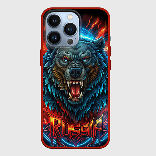 Чехол iPhone 13 Pro Russia bear / 3D-Красный – фото 1