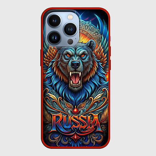 Чехол iPhone 13 Pro Суровый русский медведь / 3D-Красный – фото 1