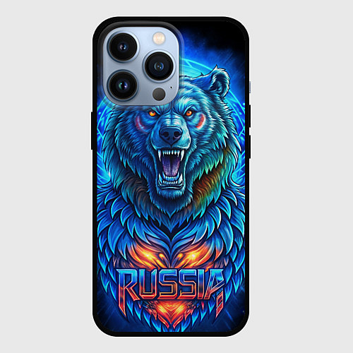 Чехол iPhone 13 Pro Ледяной белый русский медведь / 3D-Черный – фото 1