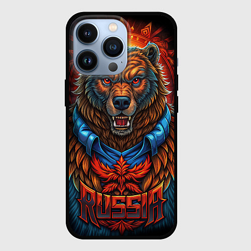 Чехол iPhone 13 Pro Военный русский медведь / 3D-Черный – фото 1