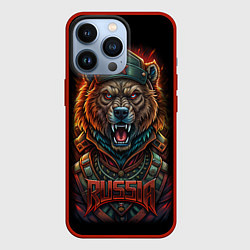 Чехол для iPhone 13 Pro Русский медведь солдат, цвет: 3D-красный