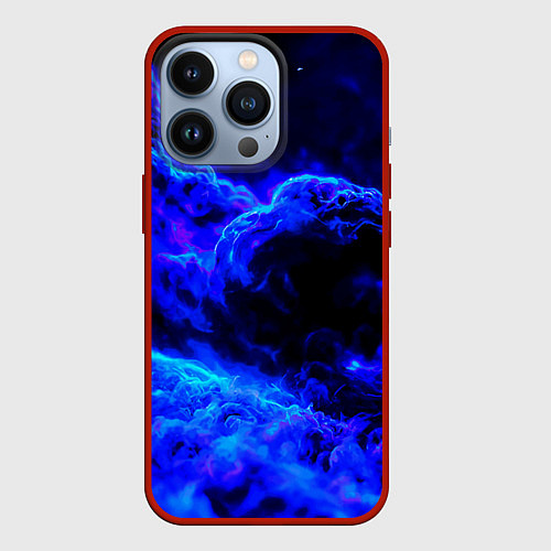 Чехол iPhone 13 Pro Синий густой дым - inferno blue / 3D-Красный – фото 1